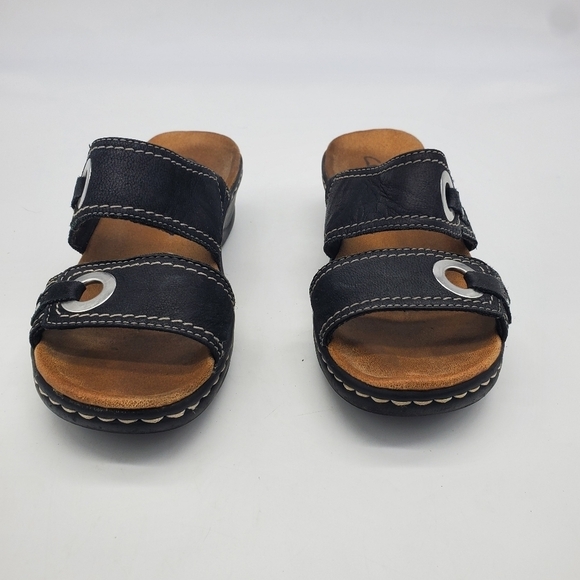 Clarks Shoes Women 7.5 W Sandal Lexi Willow Black 60391 Leather Bendables Slides - Picture 2 of 10